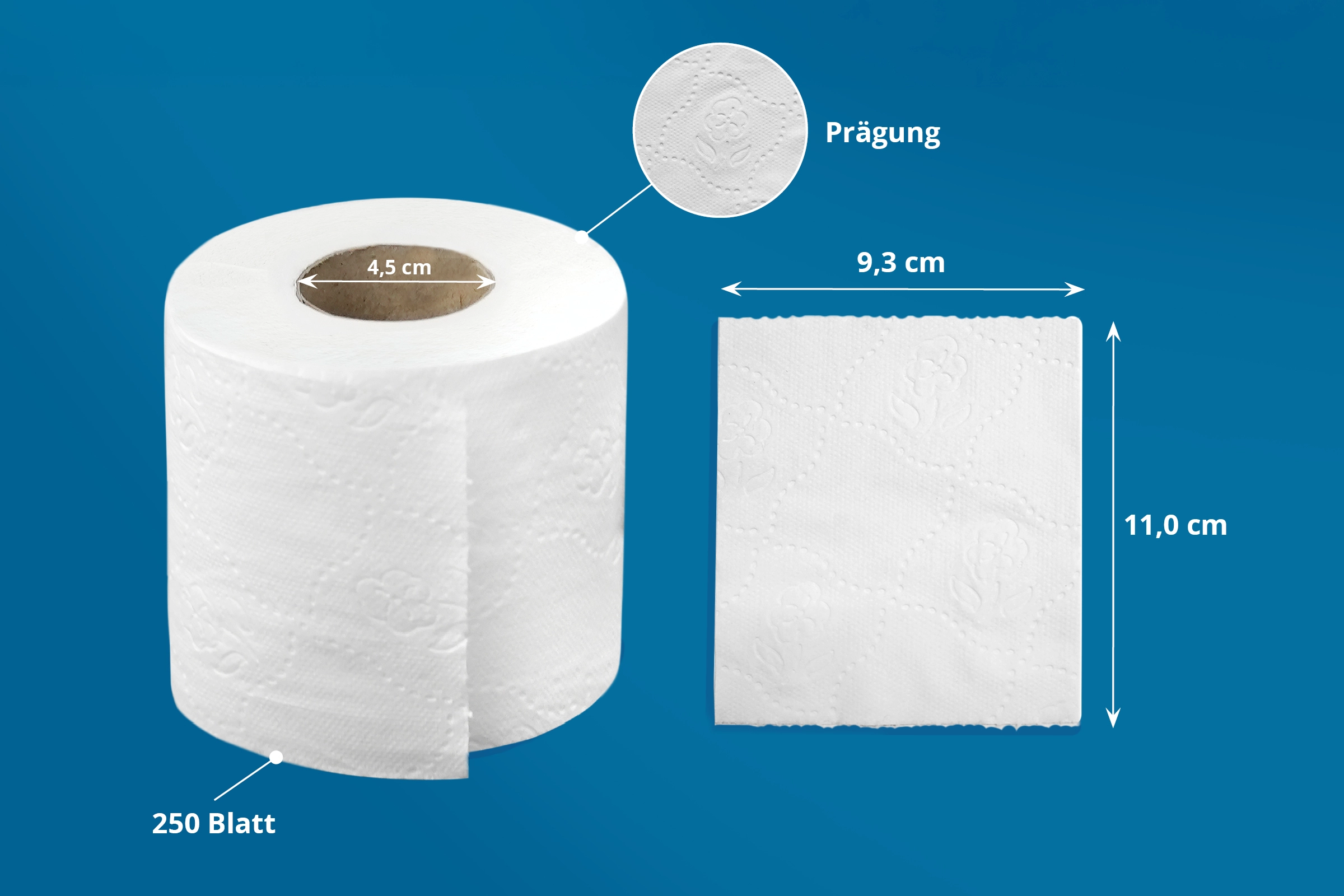 HY-99034-33 Toilettenpapier 2-lagig, 250 Blatt, Zellstoff weiß, 8 x 8 Rollen,Lieferumfang: 1 Palette = 264 VE x 8 Rollen