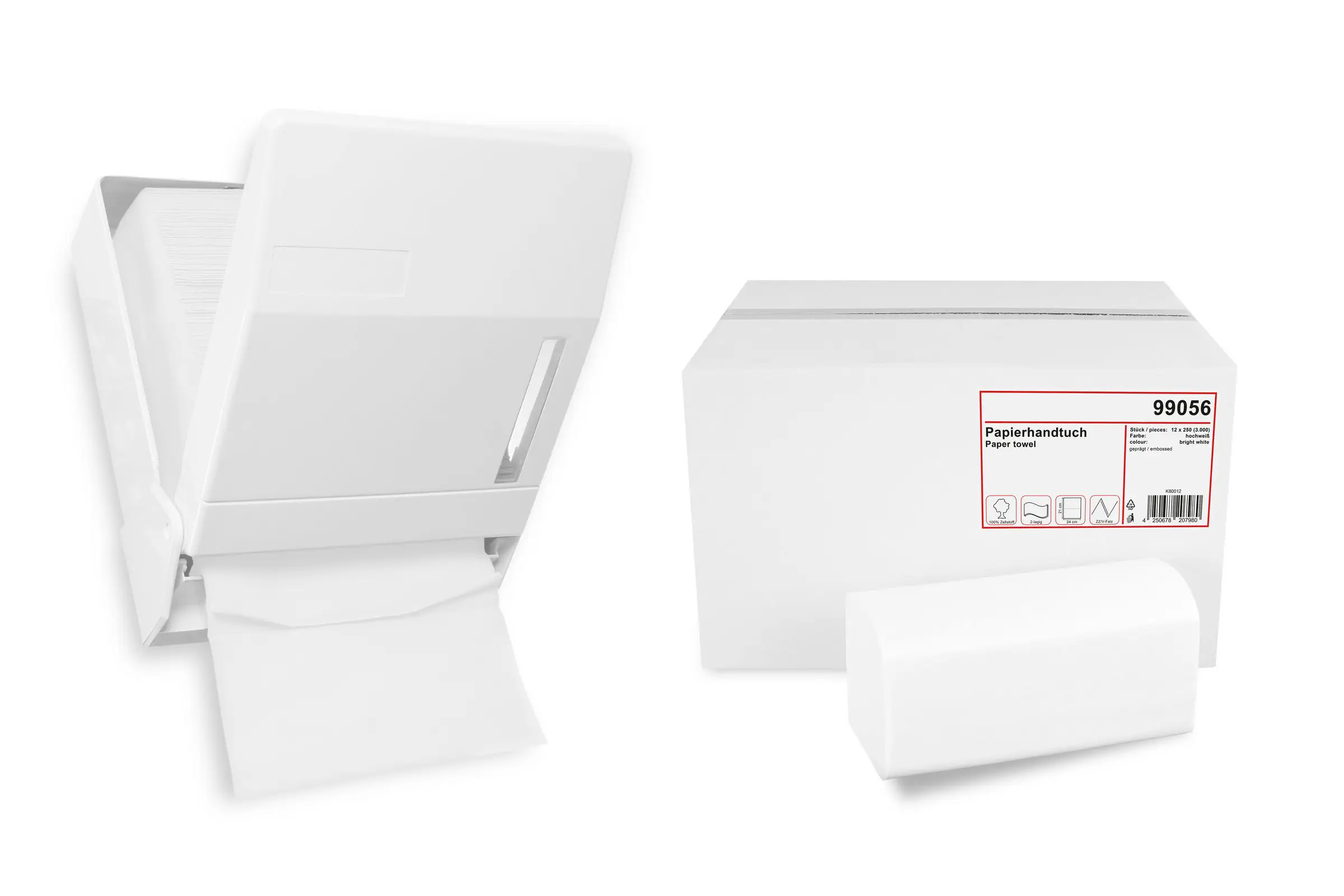 3.200 Handtuchpapier-Tücher – 2-lagig, Hochweiß, Zellstoff, Zickzack-Falz
