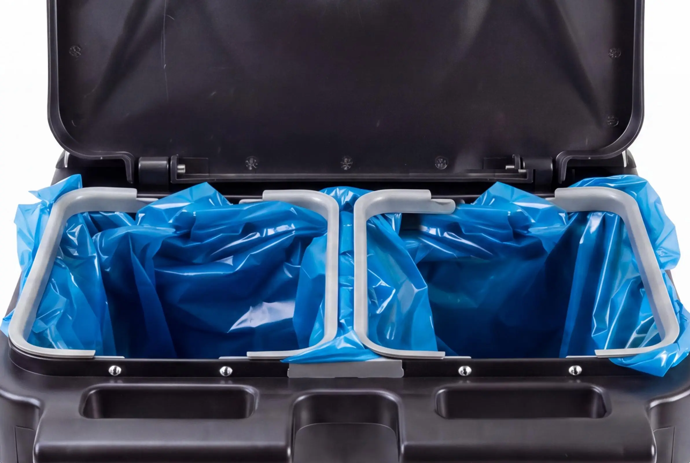 HY-2106 Reinigungswagen mit 2 x 6 l und 2 x 18 l Eimer, Mopp-Presse,Mophalterung + Ablage, Utensilbehälter, 120 l Abfallsackhalter mit Leinensack