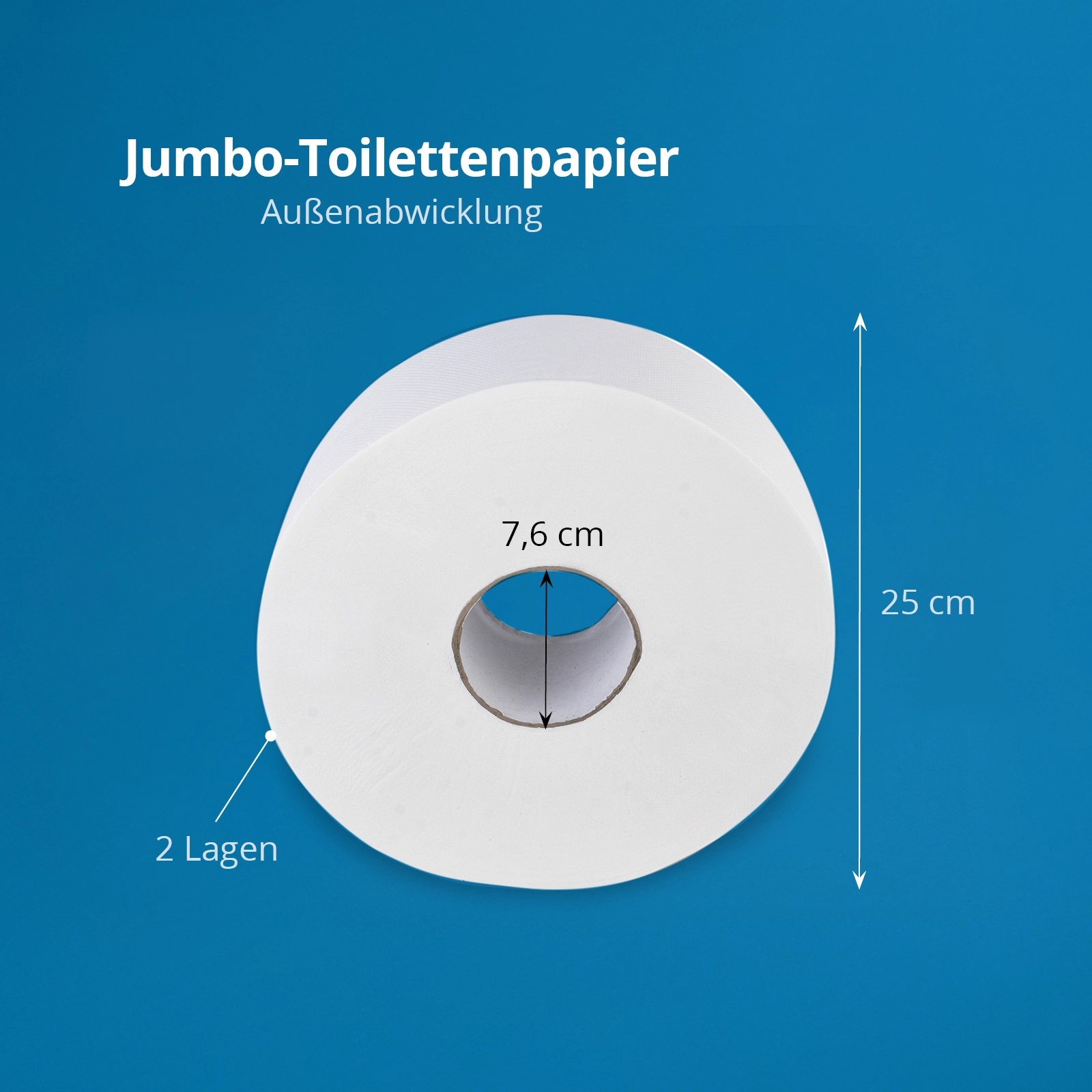 AG-022 Jumbo-Toilettenpapier, 2-lg., Ø 25 cm, Zellstoff, 6 Rollen