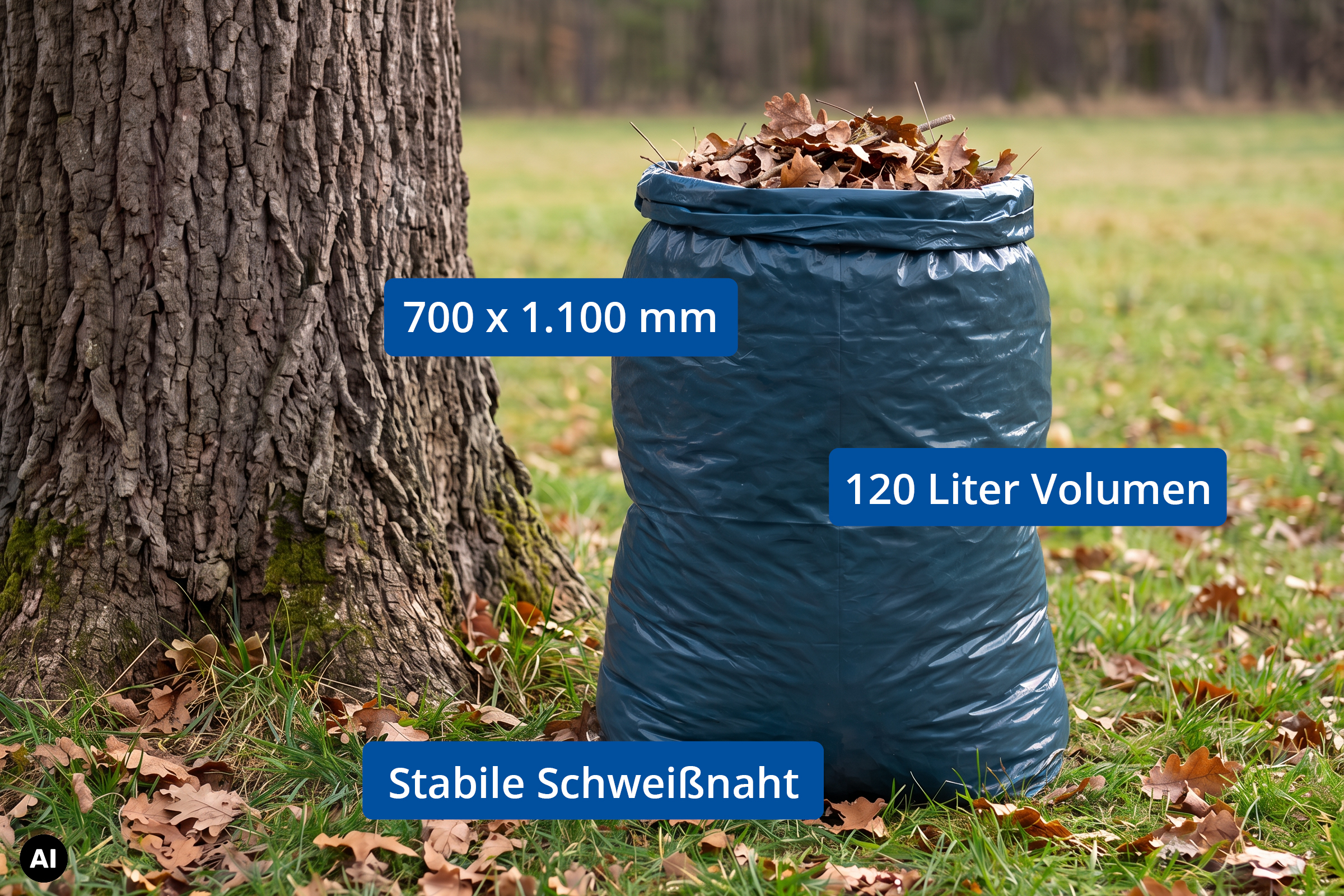 HY-881-5 LDPE-Reg. Müllsacke, blau, Typ 150, 120l, 700x1.100mm, 5 Rollen à 10 Stück