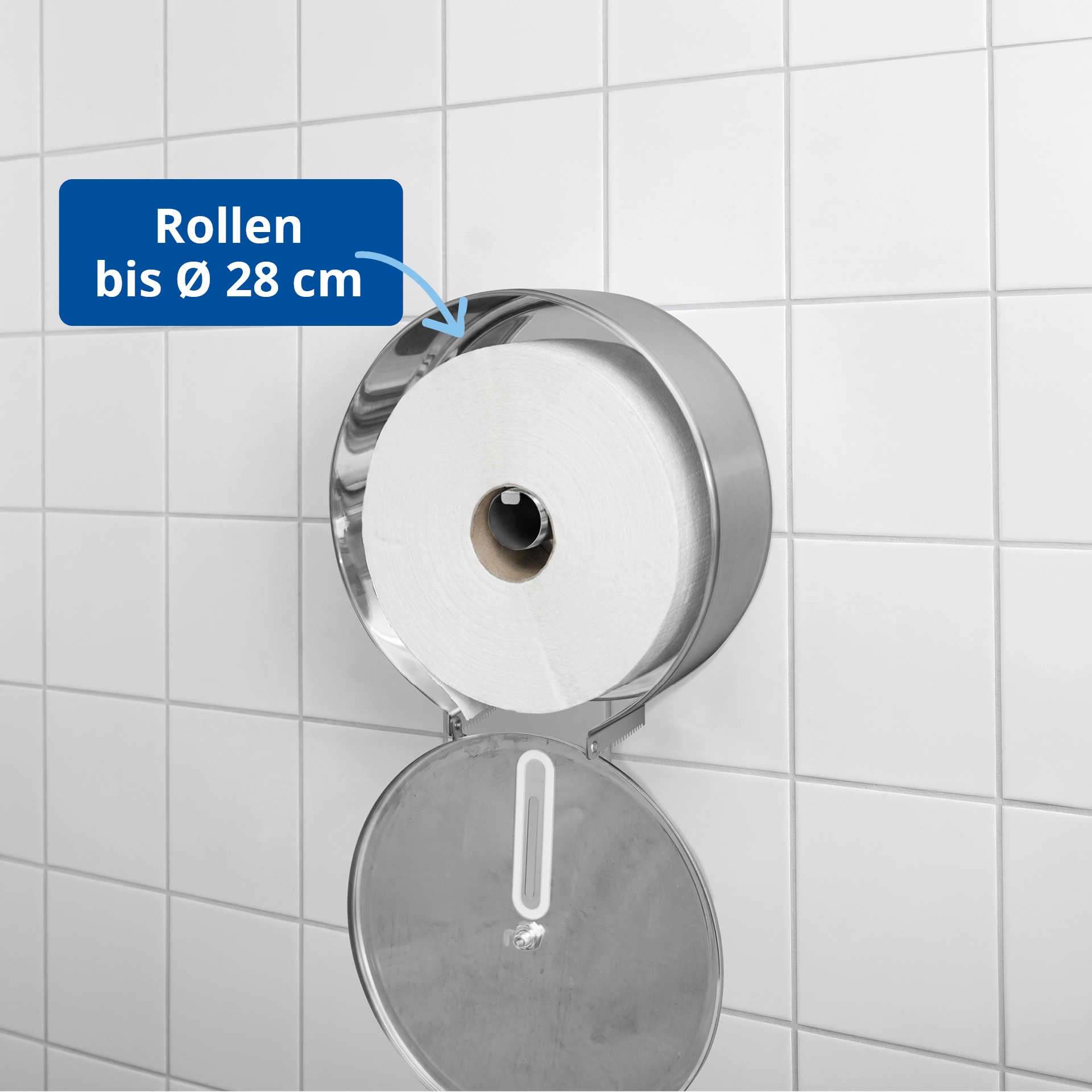 HY-88609 Toilettenpapier-Spender für Jumborollen, Edelstahl, Rollen-Ø bis 28 cm