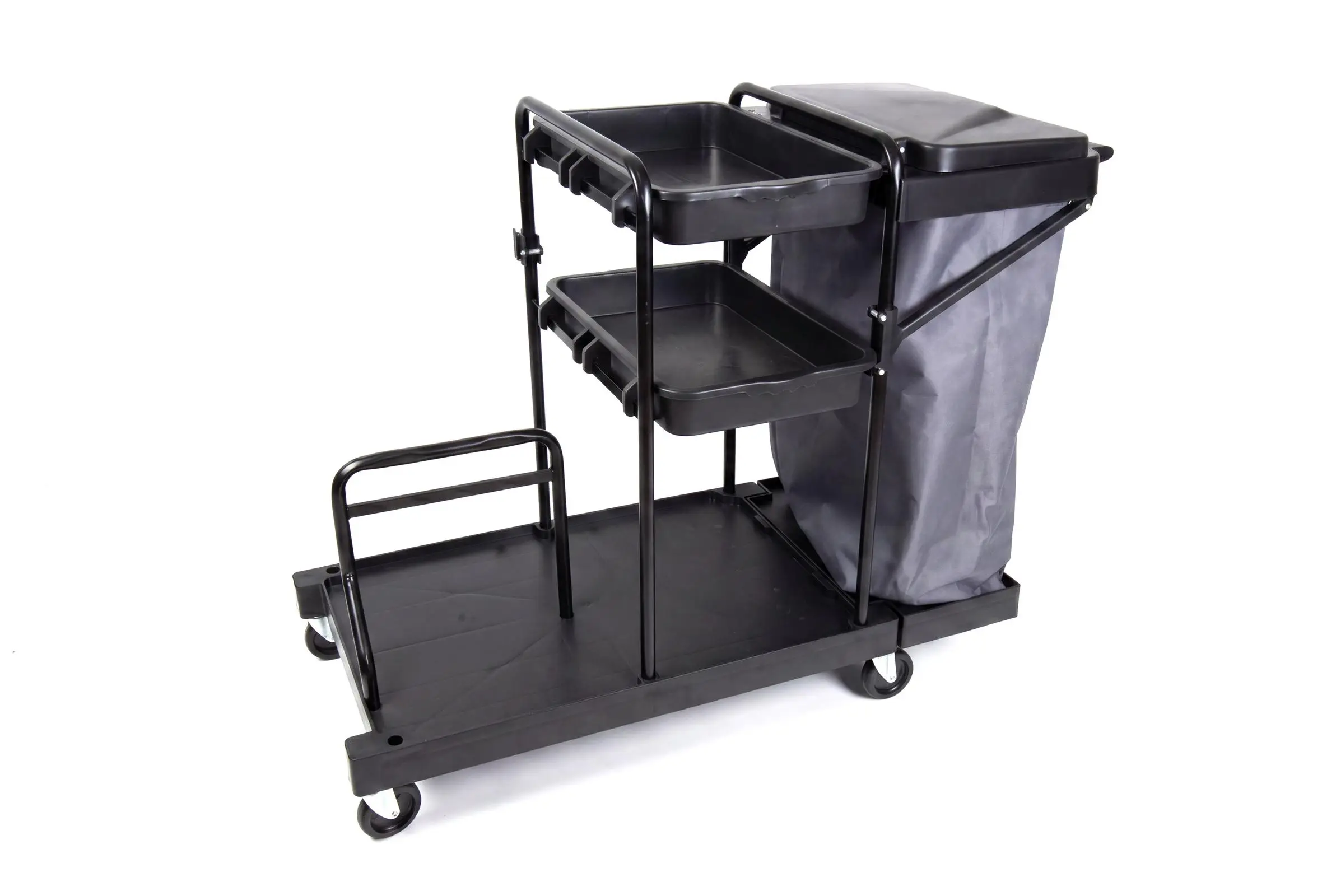 HY-2107 Reinigungswagen mit 4 x 6 l und 2 x 18 l Eimer, Mopp-PresseMophalterung + Ablage, Utensilbehälter, 100l Leinentasche