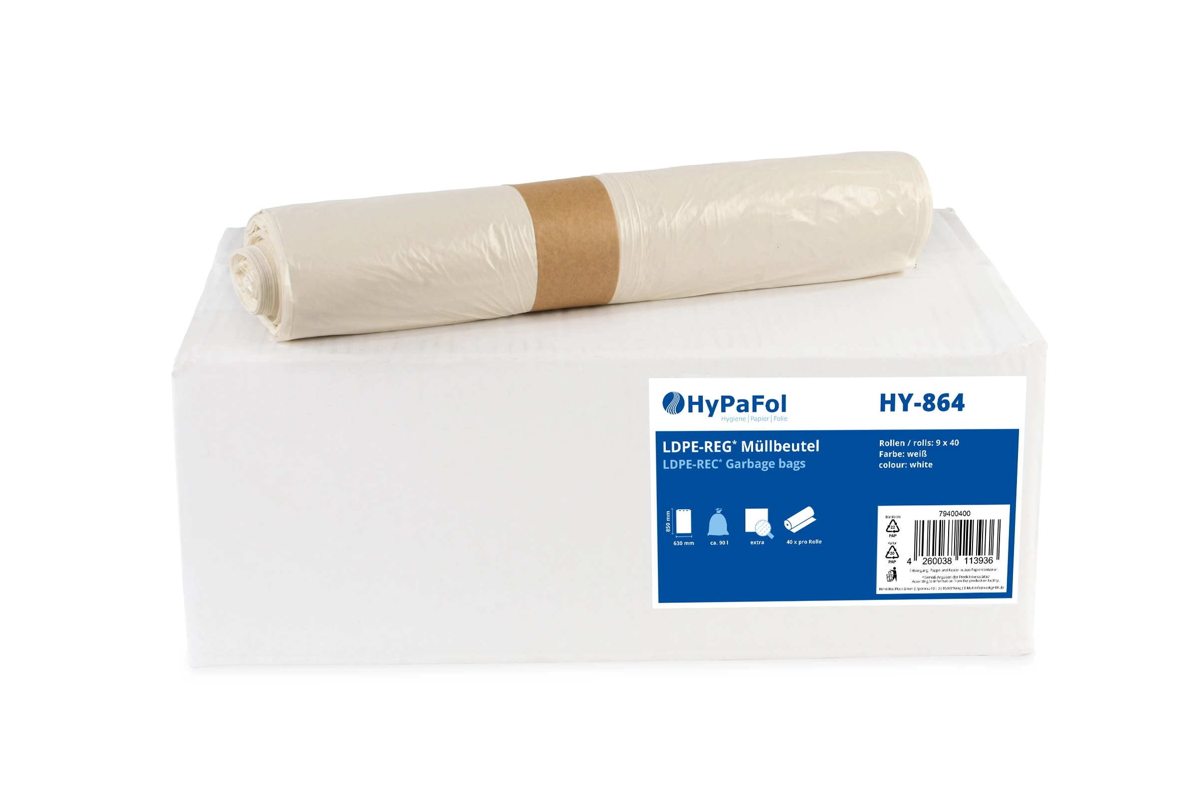 AG-864 LDPE-Regenerat Müllbeutel extra, weiß, 90 l, 630 x 850 mm, 360 Stück