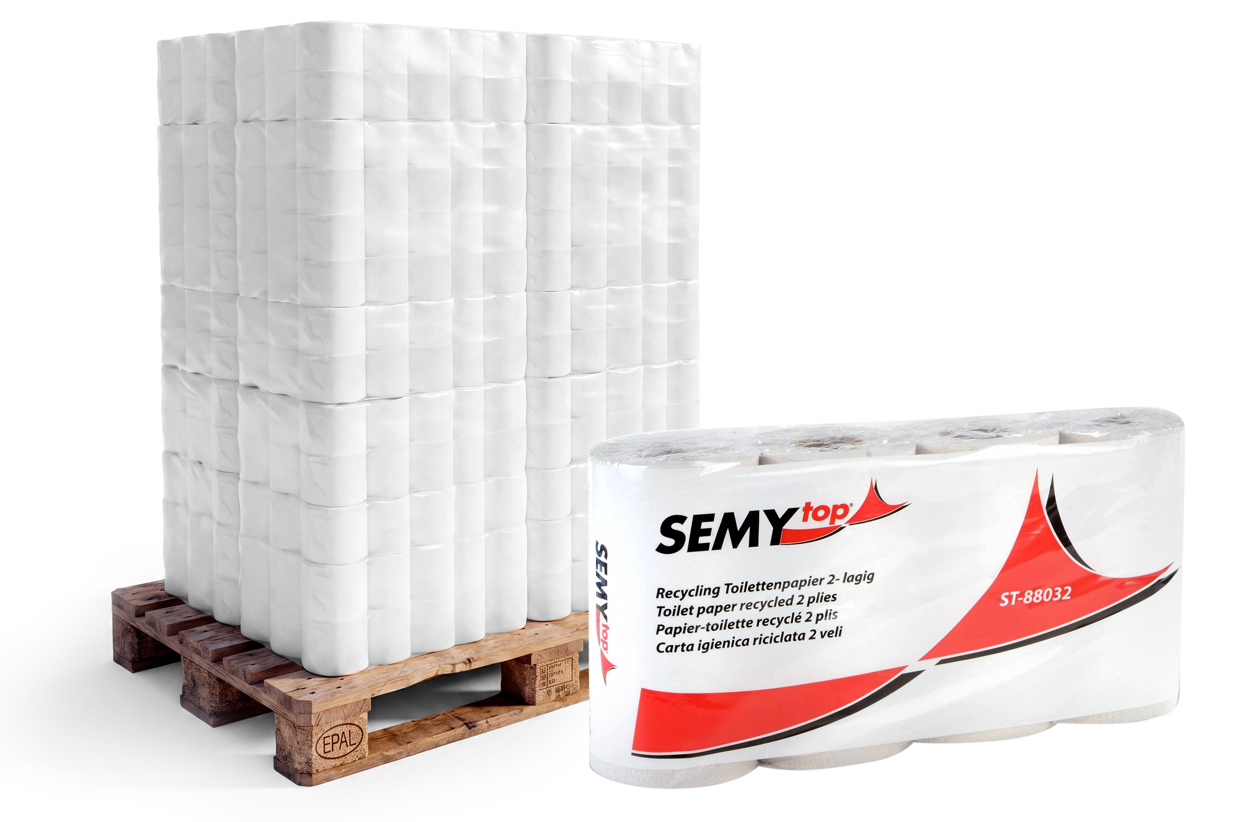 HY-88032-01-33 Toilettenpapier 2-lagig, 250 Blatt, Recycling grau, 8 x 8 Rollen, Lieferumfang: 1 Palette = 33 VE = 264 x 8 Rollen