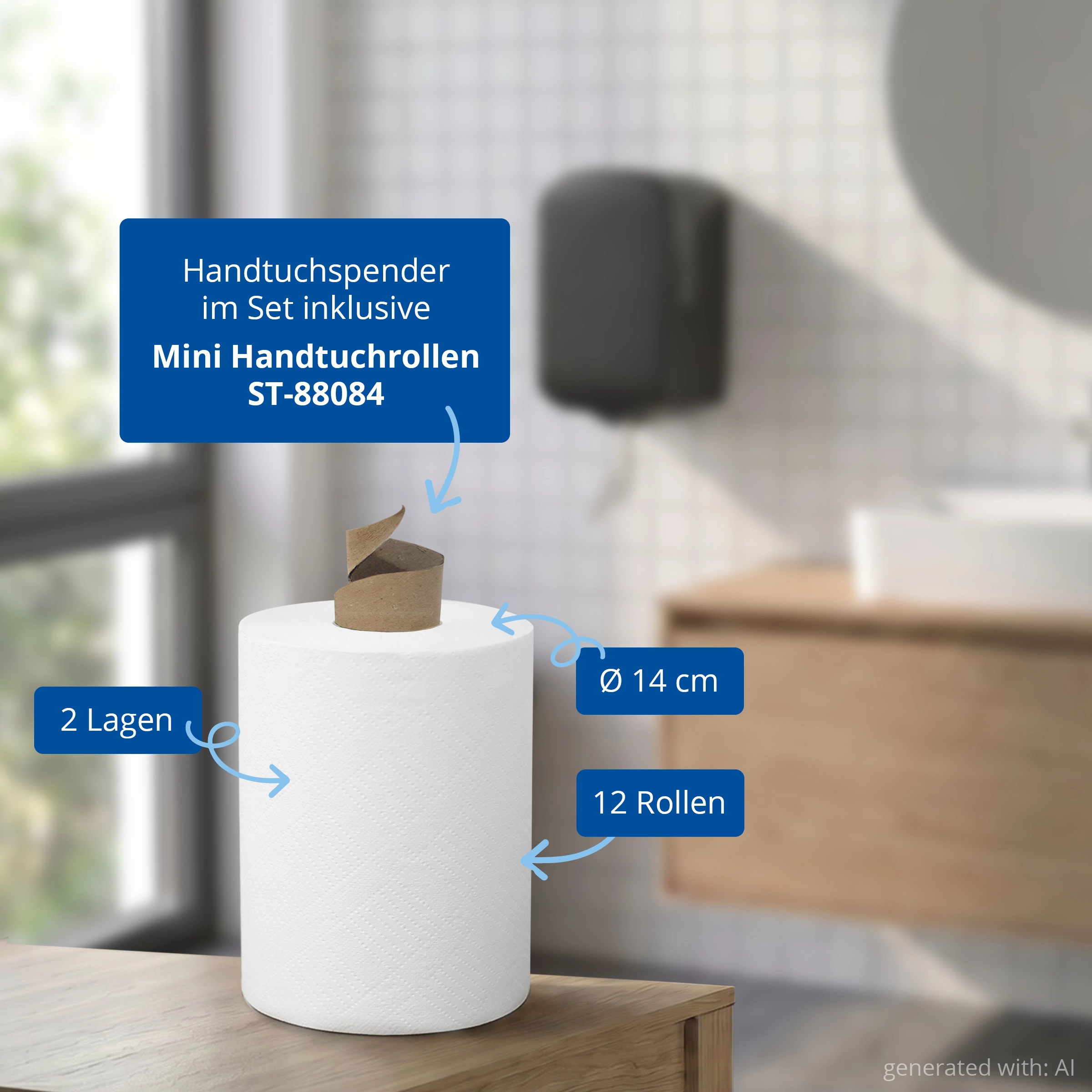 Handtuchrollenspender, Centerpull, MINI, schwarz