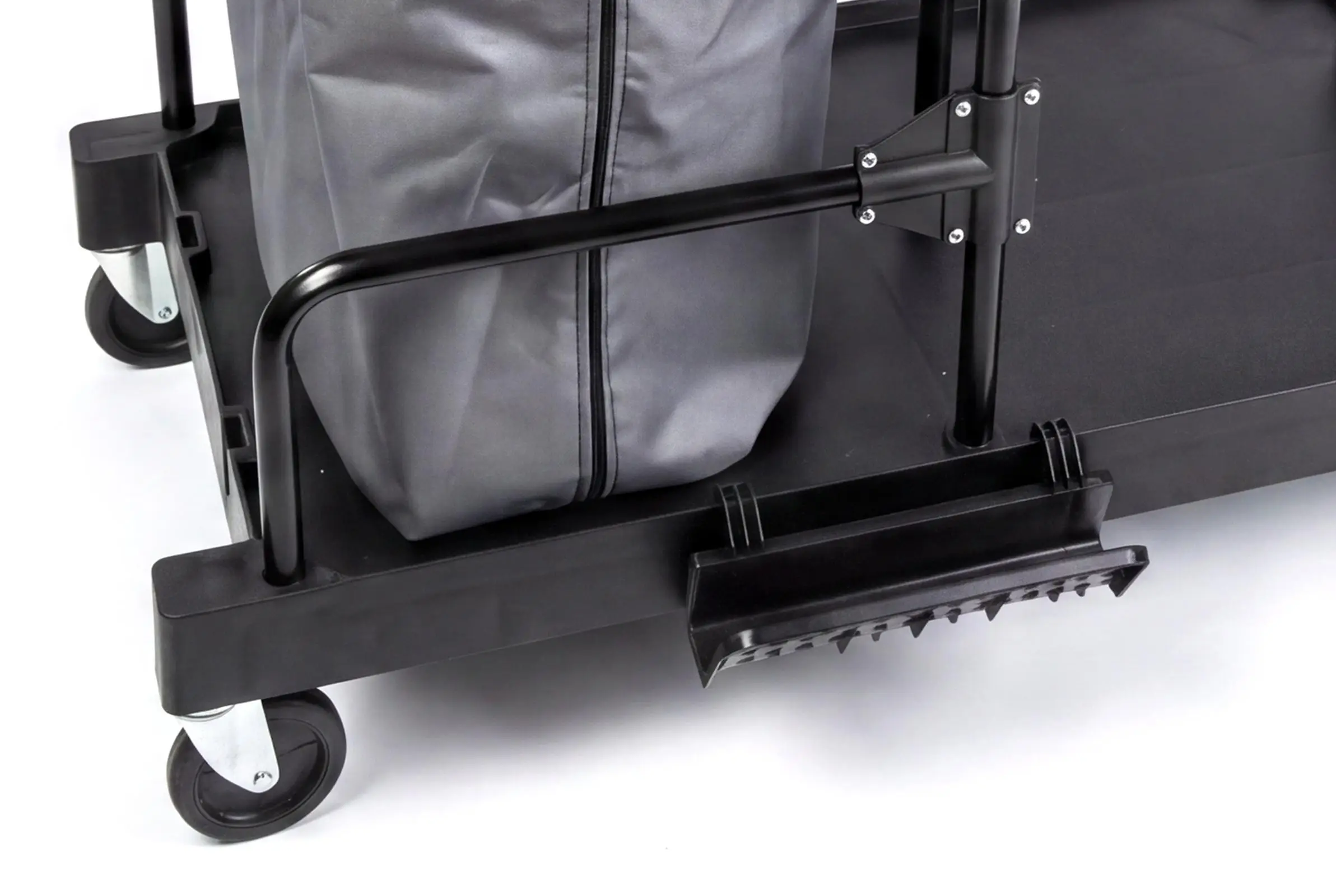 HY-2106 Reinigungswagen mit 2 x 6 l und 2 x 18 l Eimer, Mopp-Presse,Mophalterung + Ablage, Utensilbehälter, 120 l Abfallsackhalter mit Leinensack