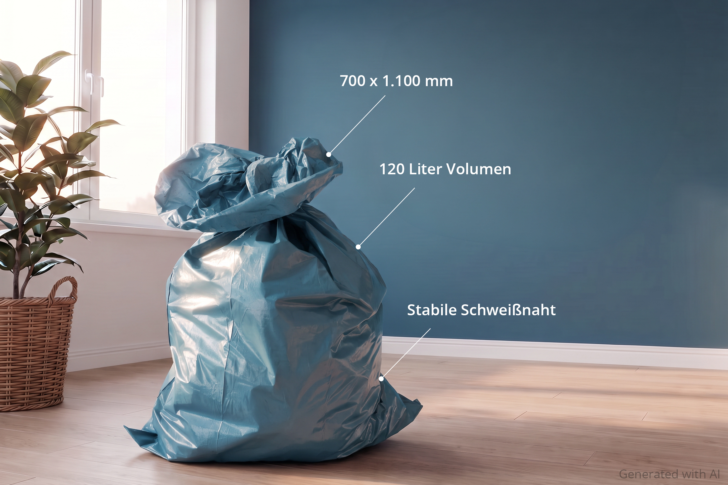 HY-66213-5 LDPE-Reg. Müllsacke, blau, gerollt, Typ 70, 120 l,700 x 1.100 mm, 5 x 25 Stück