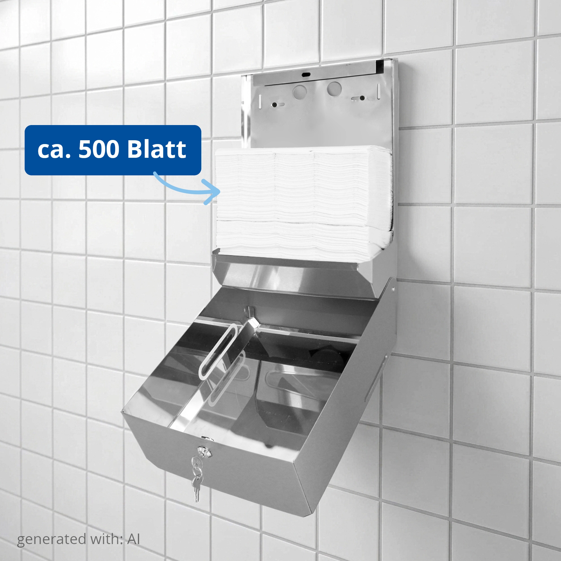 HY-88608 Falthandtuch-Spender für V-Falz,  Edelstahl matt gebürstet, für 500 Blatt