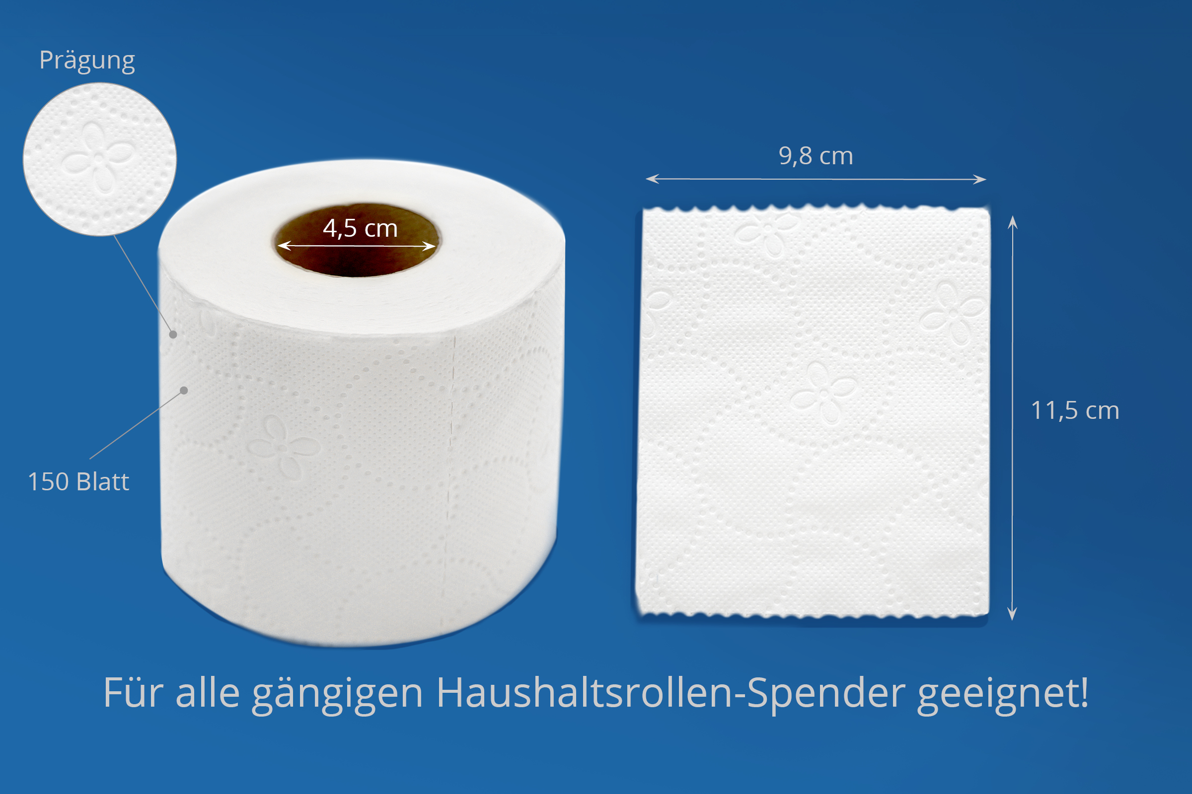 ST-88015-24 Toilettenpapier, 4-lagig, 150 Blatt, Zellstoff hochweiß, 8 x 10 Rollen, Lieferumfang: 1 Palette = 192 VE x 10 Rollen