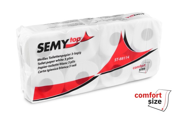 SemyTop Toilettenpapier, 3-lagig, Zellstoff, 250 Blatt, Langblatt