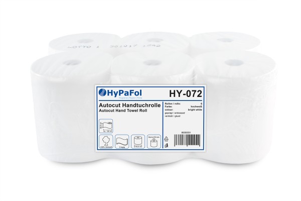 Hypafol Handtuchrolle, 2-lagig, 100% Zellstoff, hochweiß, geprägt, verleimt, 20 cm, Ø19 cm, 130 lm, 6 Rollen
