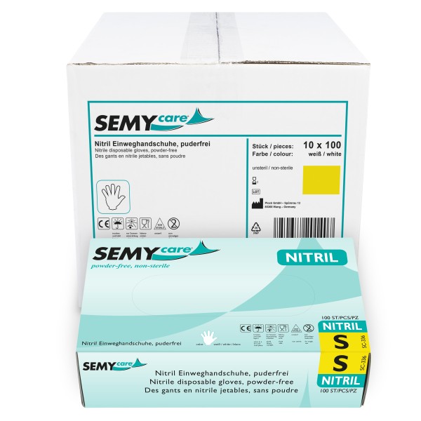 SemyCare Nitril-Einweghandschuhe S, weiß, 1000 Stk