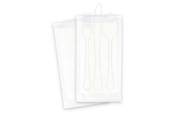 SemyTop Bestecktaschen mit Serviette, 38 x 38 cm, weiß, 1/8-Falz, 500 Stück