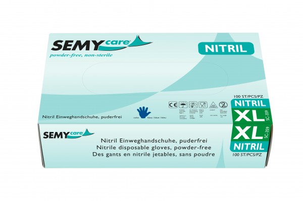 SemyCare Nitril-Einweghandschuhe XL, blau, puderfrei, 100 Stk.
