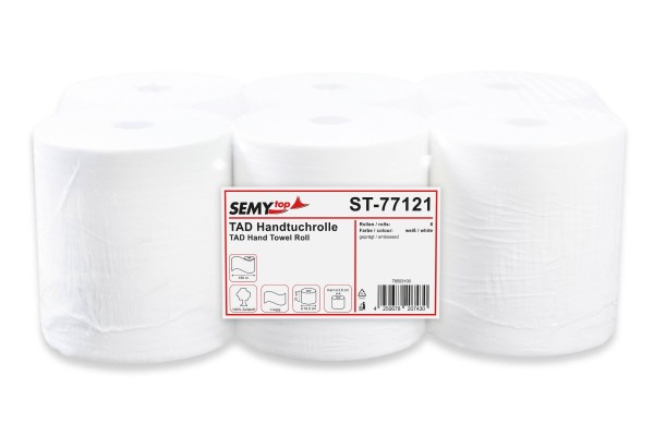 SemyTop TAD Handtuchrolle, Premium,weiß, 1-lagig, geprägt, 21cm, Ø19cm, 6 Rollen
