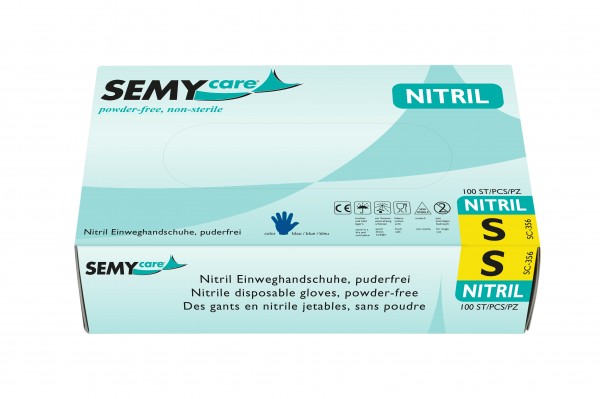SemyCare Nitril-Einweghandschuhe S, blau, puderfrei, 100 Stk.
