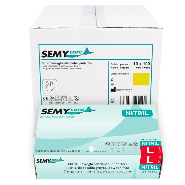 SemyCare Nitril-Einweghandschuhe L, weiß, 1000 Stk