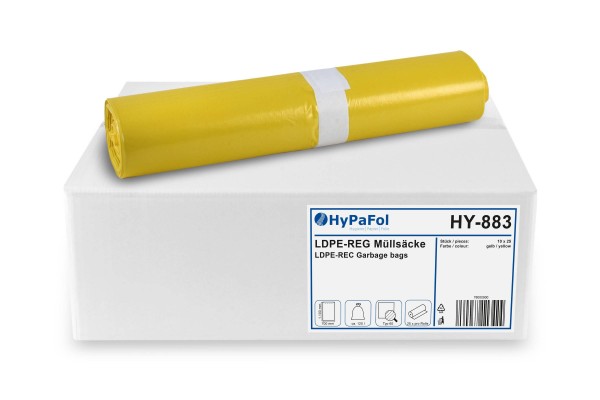 Hypafol Müllsäcke, gelb, 120 Liter, 250 Stück, LDPE-Reg.