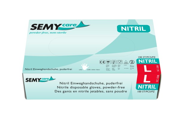 SemyCare Nitril-Einweghandschuhe L, weiß, 100 Stk