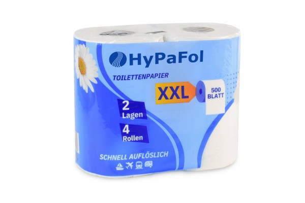 Hypafol Toilettenpapier – schnell auflösend, 500 Blatt, 2-Lagig, 100% Zellstoff, 9,4x11cm (10 x 4 Rollen)