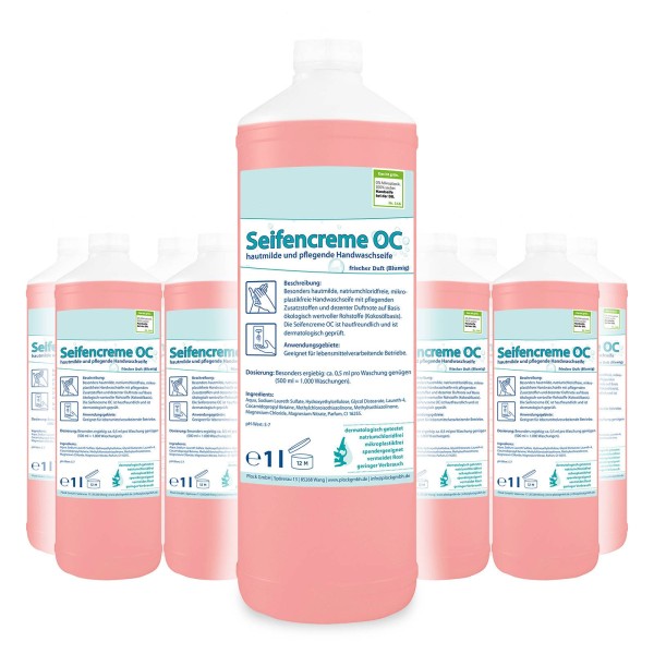 Seifencreme OC | mikroplastik- & chloridfei, rosa, 12 x 1 Liter, dermatologisch gepr., ph-hautneutral