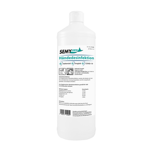 SemyCare Händedesinfektion 80 Vol% Ethanol mit BAuA Zulassung - 12 x 1 Liter Flasche