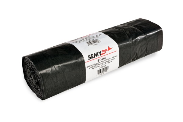 SemyTop Zugbandsäcke, schwarz, 60 Liter - Typ 70, 200 Stück, LDPE-Reg.