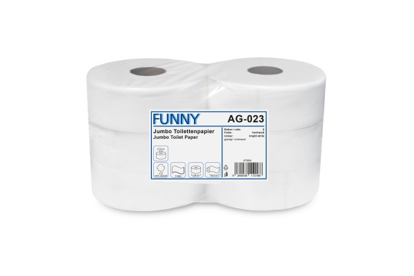 Funny Jumbo Toilettenpapier, 2-lagig, geprägt, Zellstoff, hochweiß, Ø28cm, 6 Rollen