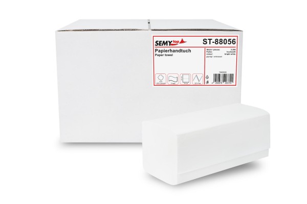 SemyTop Papierhandtuch, 2-lagig ZZ/V, Zellstoff, hochweiß, 24x21cm, 3.200 Stk.