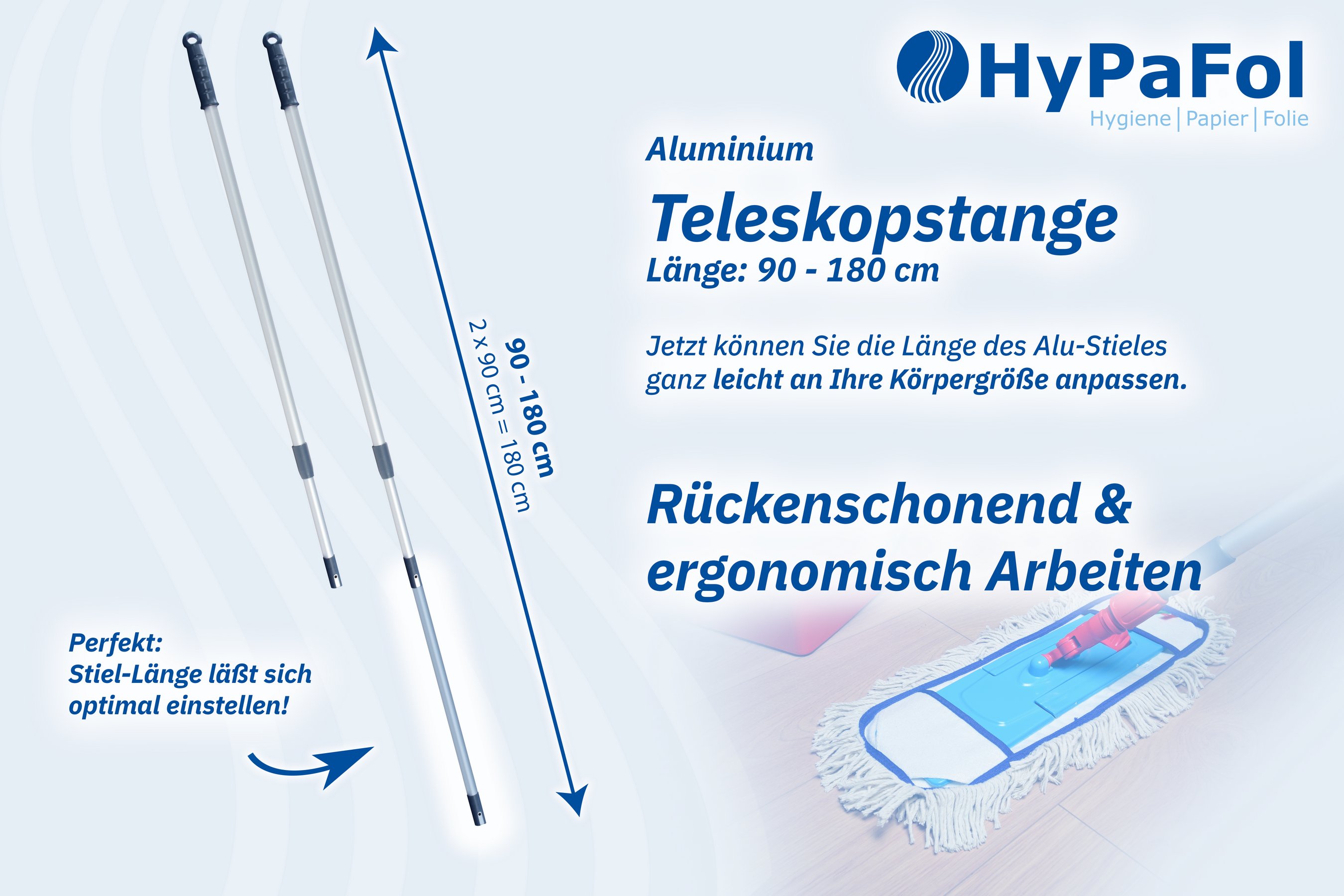 Hypafol Wischmopp SET 40-50cmMopp Mopphalter Alu-TeleskopstielBodenwischer 