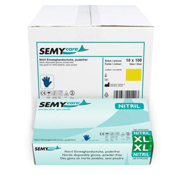 SemyCare Nitril-Einweghandschuhe XL, blau, puderfrei
