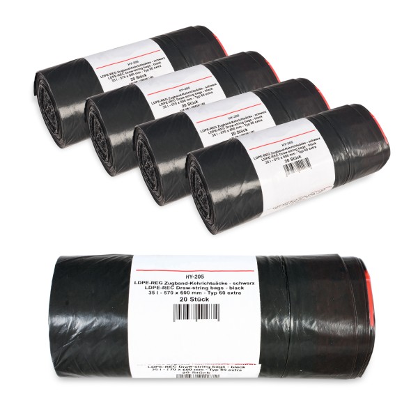 SemyTop Zugbandsäcke, schwarz, 35 Liter - Typ 60 extra, LDPE-Reg.