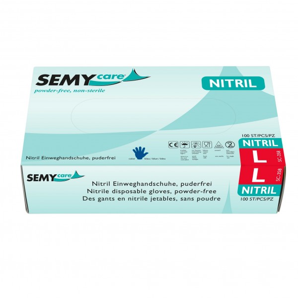 SemyCare Nitril-Einweghandschuhe L, blau, puderfrei, 100 Stk.