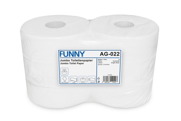 Funny Jumbo Toilettenpapier, 2-lagig, geprägt, Zellstoff, hochweiß, Ø25cm, 6 Rollen