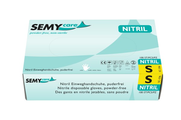 SemyCare Nitril-Einweghandschuhe S, weiß, 100 Stk