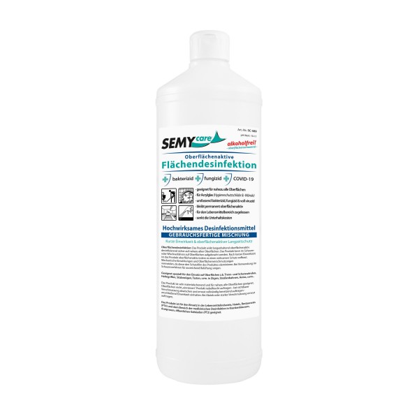 SemyCare Flächendesinfektion ohne Alkohol - oberflächenaktiv mit BAuA Zulassung - 6 x 1 Liter