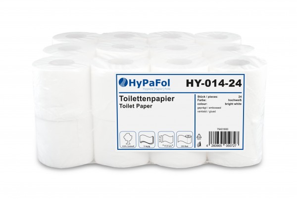 Hypafol Toilettenpapier, 3-lagig, hochweiß, 24 Rollen, 100% Zellstoff