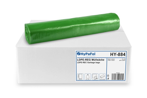 Hypafol Müllsäcke, grün, 120 Liter, 250 Stück, LDPE-Reg.