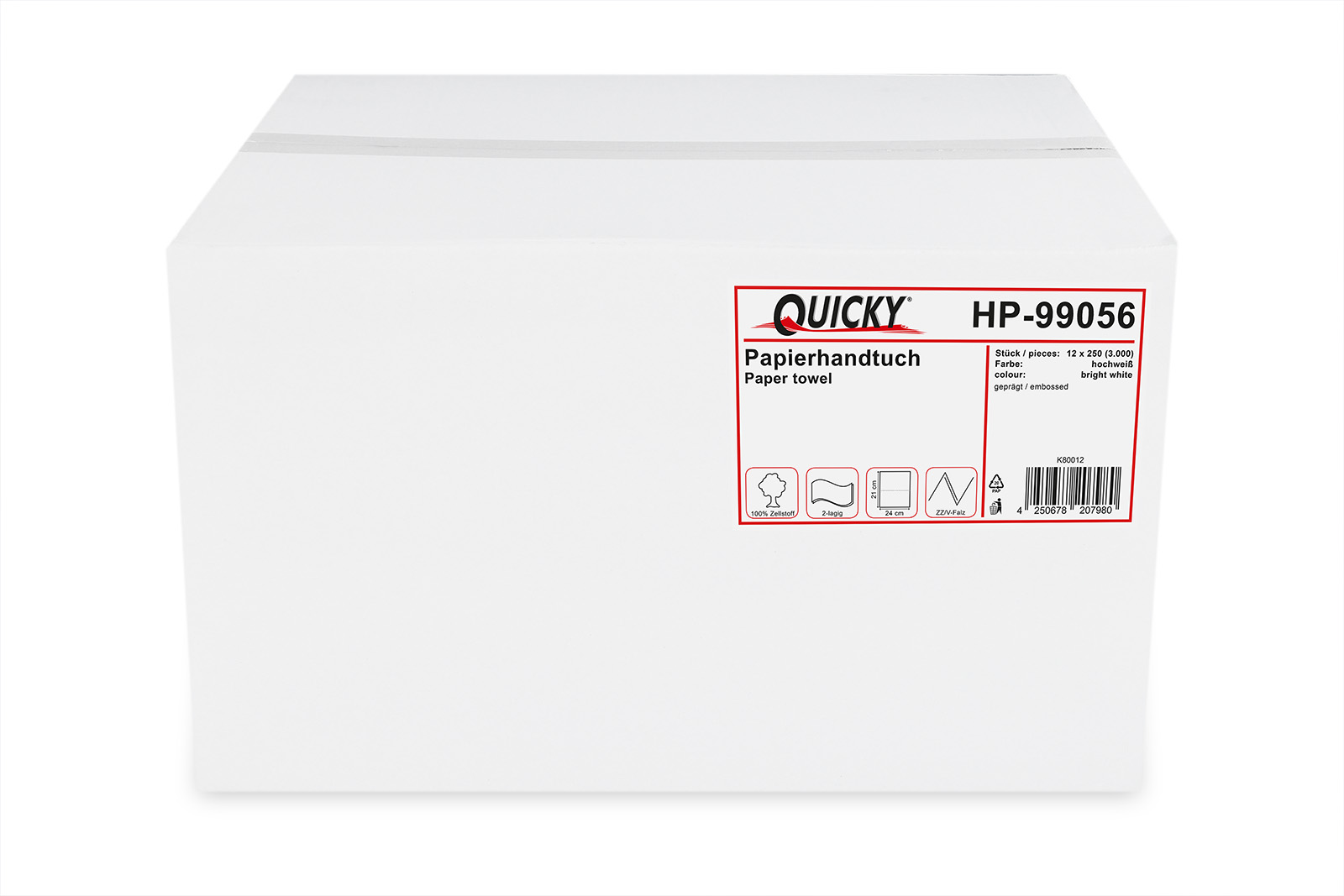 Quicky Papierhandtuch HP-99056 2-lagig ZZ-Falz 24x21 cm 6000 Blatt hochweiß 