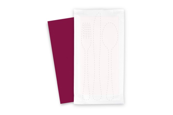 Bestecktaschen mit roter Serviette, 1/8-Falz, 38 x 38 cm, 500 Stück